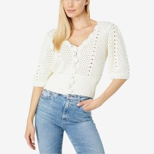 English Factory Crochet Knit Ivory Cropped Cardigan